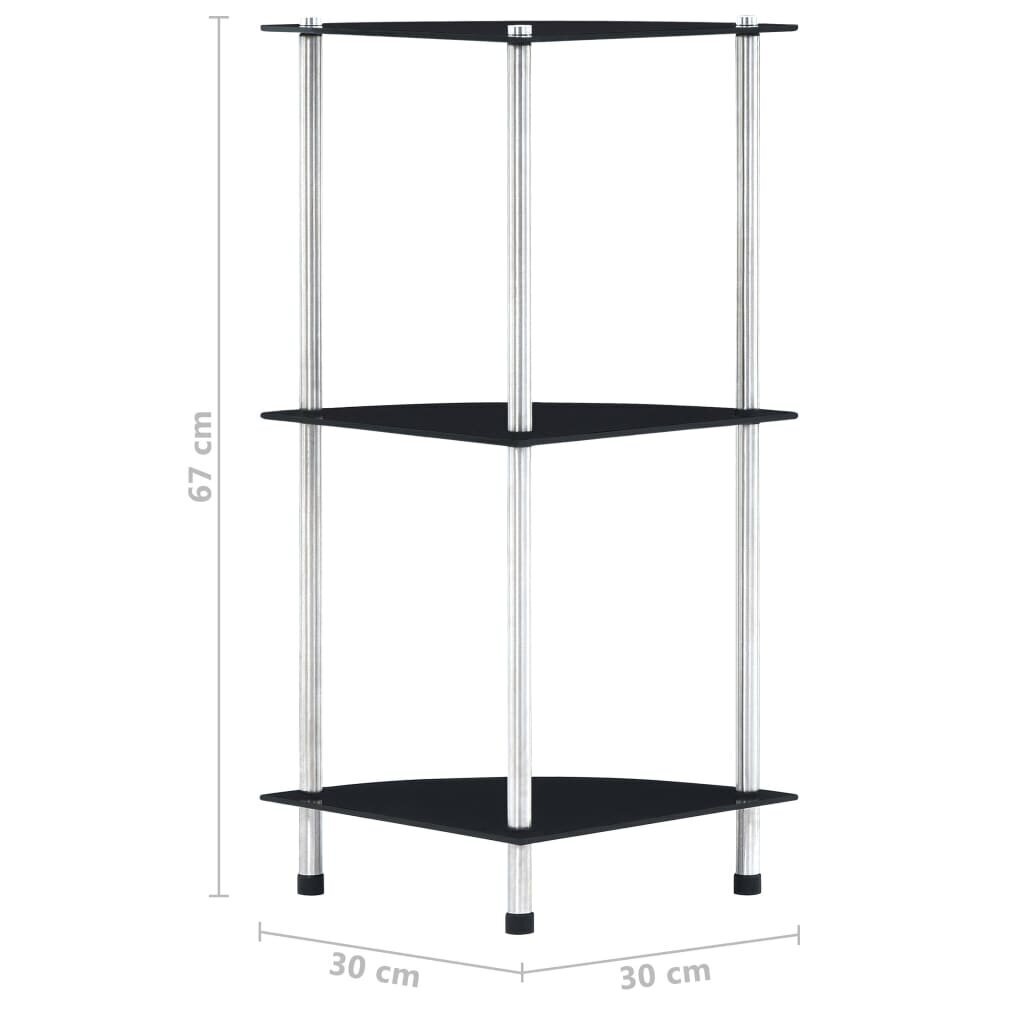 vidaXL 3-korruseline riiul, must 30x30x67 cm, karastatud klaas hind ja info | Riiulid | kaup24.ee