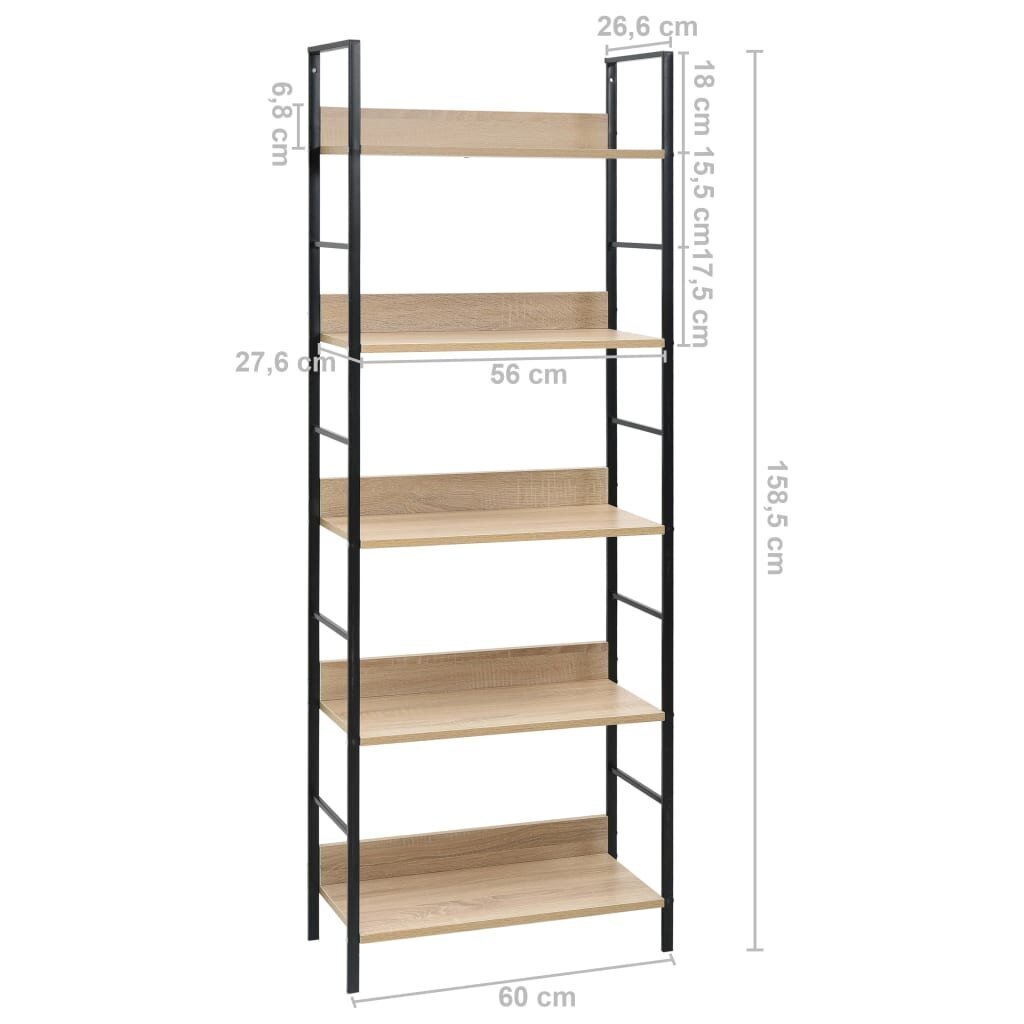 vidaXL 5-korruseline raamaturiiul tamm 60x27,6x158,5cm, puitlaastplaat hind ja info | Riiulid | kaup24.ee