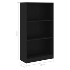 vidaXL 3-korruseline raamaturiiul must 60x24x108 cm puitlaastplaat hind ja info | Riiulid | kaup24.ee