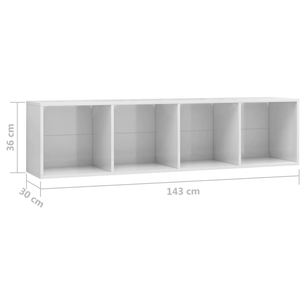 vidaXL raamaturiiul/telerialus, kõrgläikega, valge 143 x 30 x 36 cm цена и информация | TV alused | kaup24.ee