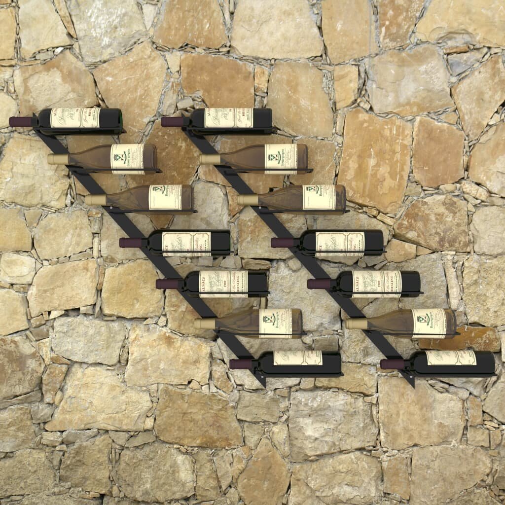 vidaXL seinale kinnitatavad veiniriiulid 14 pudelile, 2 tk must metall цена и информация | Köögitarbed | kaup24.ee