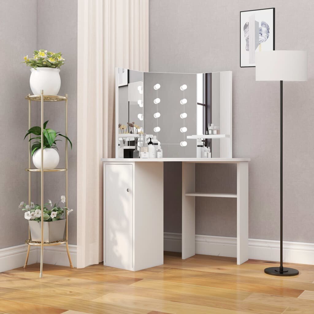 vidaXL nurga tualettlaud LED-tulega, valge цена и информация | Tualettlauad | kaup24.ee