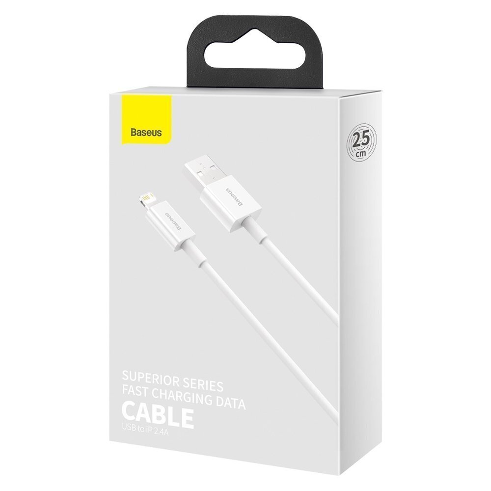 Baseus Superior kaabel USB kaabel - Lightning 2.4A 0.25 m, valge (CALYS-02) hind ja info | Mobiiltelefonide kaablid | kaup24.ee