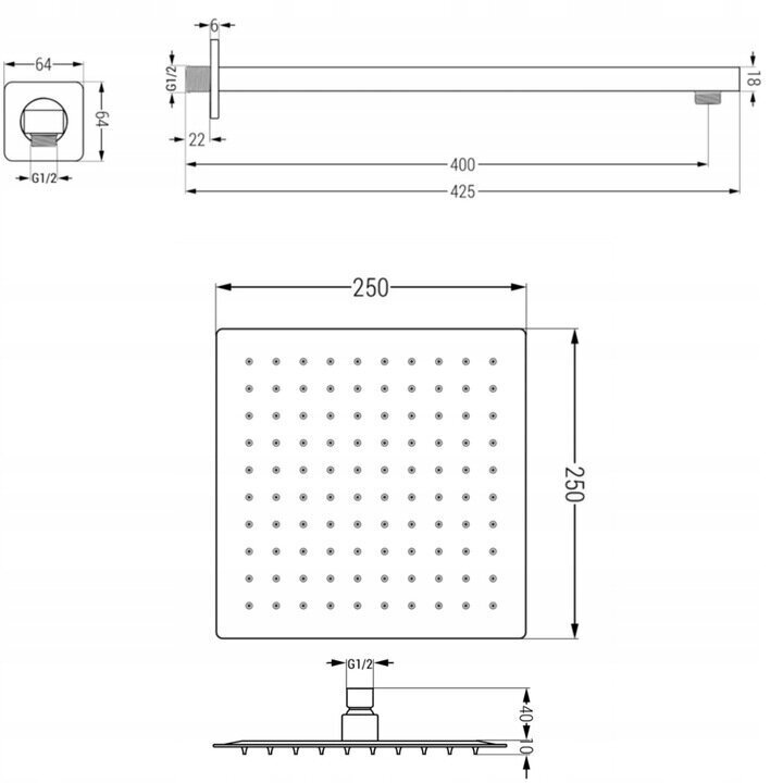 Varjatud duši- ja vannikomplekt koos termostaadiga Mexen Cube 7in1, 25x25 cm, Graphite цена и информация | Komplektid ja dušipaneelid | kaup24.ee