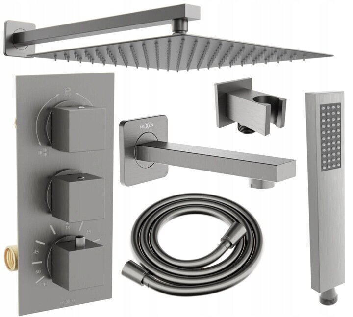 Varjatud duši- ja vannikomplekt koos termostaadiga Mexen Cube 7in1, 25x25 cm, Graphite цена и информация | Komplektid ja dušipaneelid | kaup24.ee
