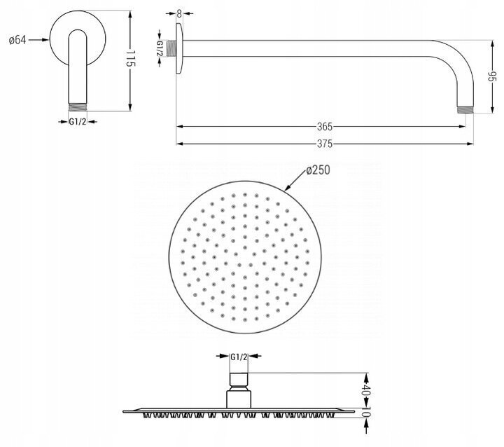 Varjatud duši- ja vannikomplekt termostaadiga Mexen Kai 7in1, 25 cm, Black цена и информация | Komplektid ja dušipaneelid | kaup24.ee