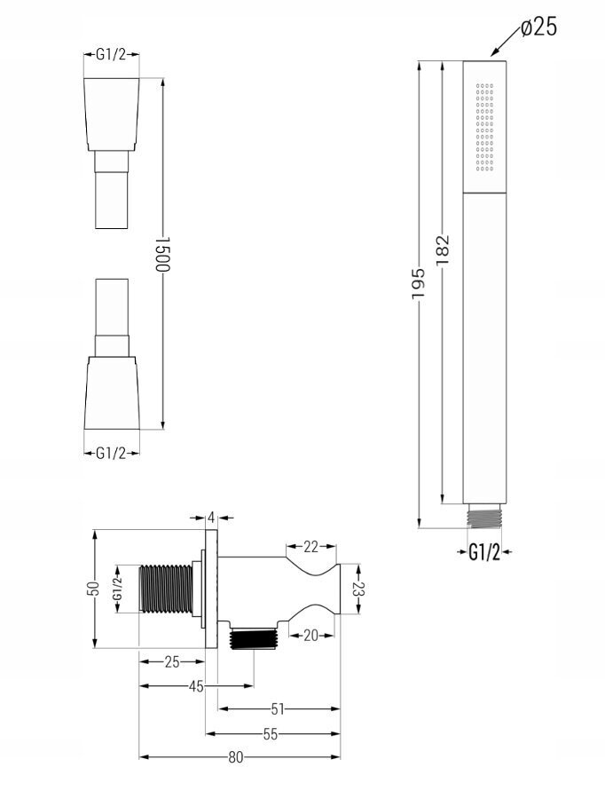 Varjatud duši- ja vannikomplekt termostaadiga Mexen Kai 7in1, 25 cm, Graphite hind ja info | Komplektid ja dušipaneelid | kaup24.ee