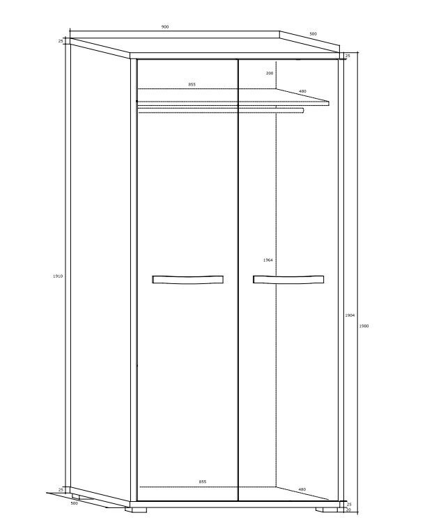 Riidekapp Angel 2D, hele tamm / tume tamm I hind ja info | Kapid | kaup24.ee