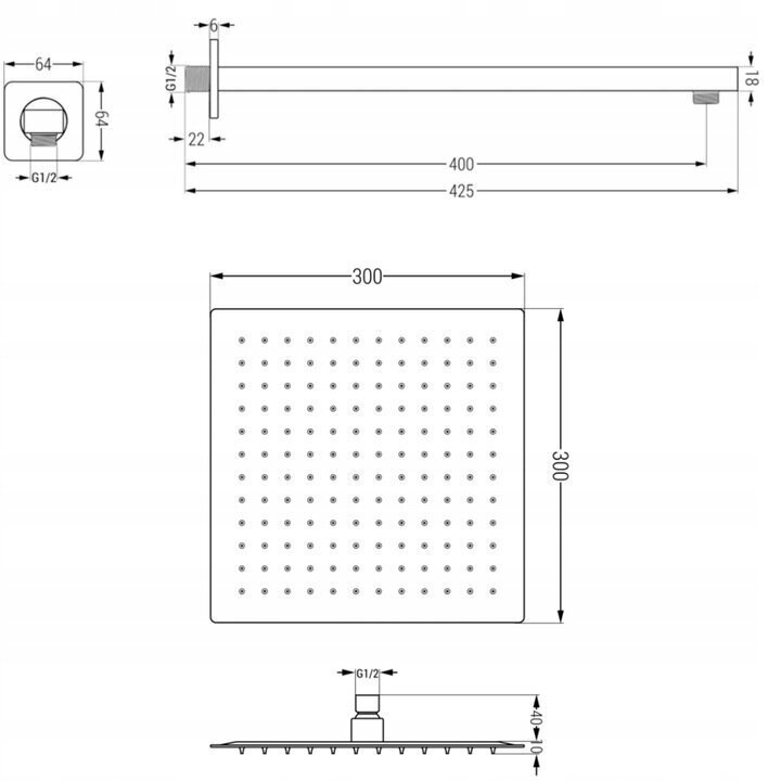 Varjatud dušikomplekt termostaadiga Mexen Cube 6in1, 30x30 cm, Graphite hind ja info | Komplektid ja dušipaneelid | kaup24.ee