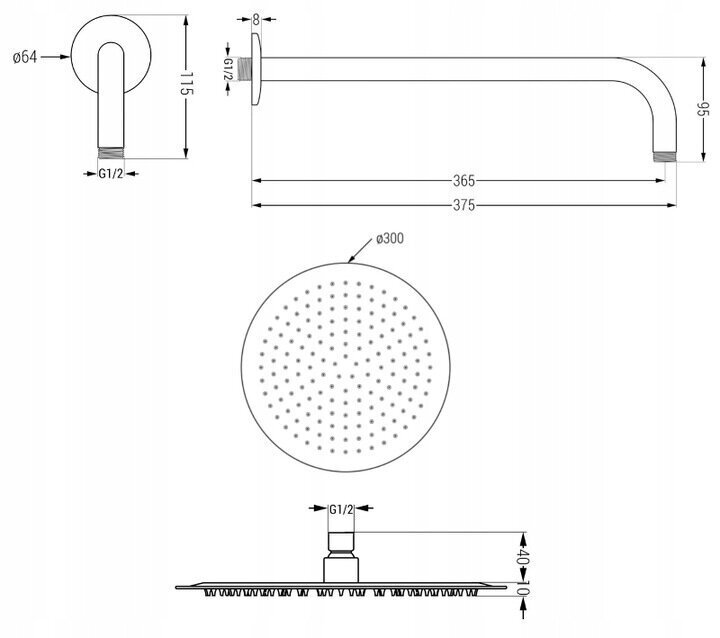 Varjatud duši- ja vannikomplekt termostaadiga Mexen Kai 7in1, 30 cm, Black цена и информация | Komplektid ja dušipaneelid | kaup24.ee