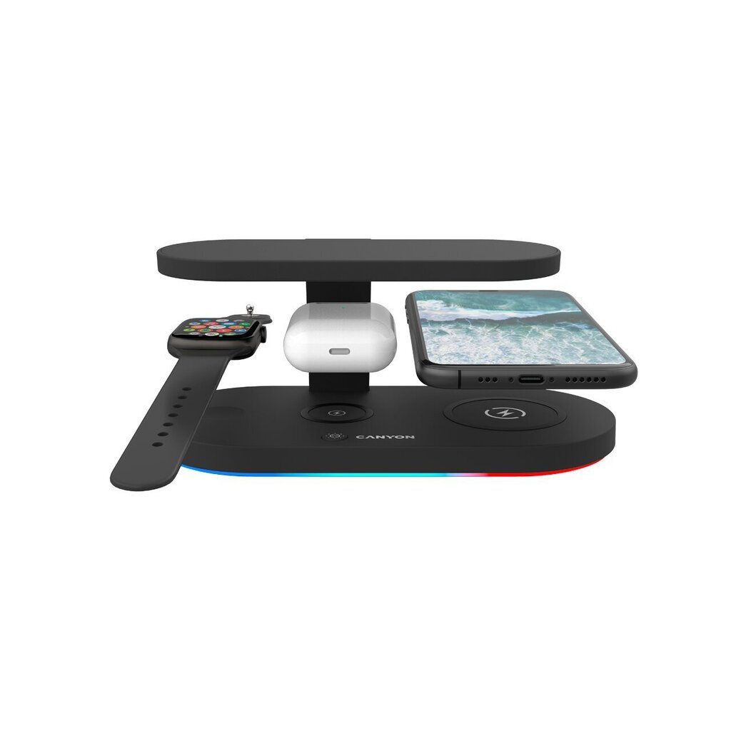 CANYON WS-501 5in1 Wireless charger, with UV sterilizer, with touch button for Running water light, Type c to USB-A cable length 1.2m,black цена и информация | Mobiiltelefonide laadijad | kaup24.ee