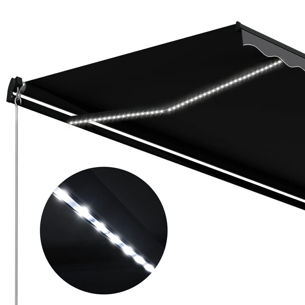 vidaXL käsitsitõmmatav varikatus LEDiga, 500 x 300 cm, antratsiithall hind ja info | Päikesevarjud, markiisid ja alused | kaup24.ee