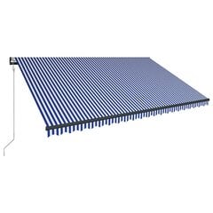vidaXL varikatus, tuuleandur ja LED, 500 x 300 cm, sinine ja valge hind ja info | Päikesevarjud, markiisid ja alused | kaup24.ee