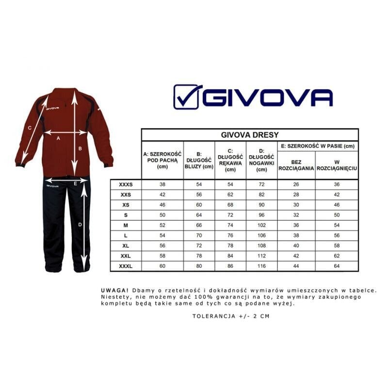 Meeste spordidress Givova Tuta Visa TR018 1204, punane цена и информация | Meeste spordiriided | kaup24.ee