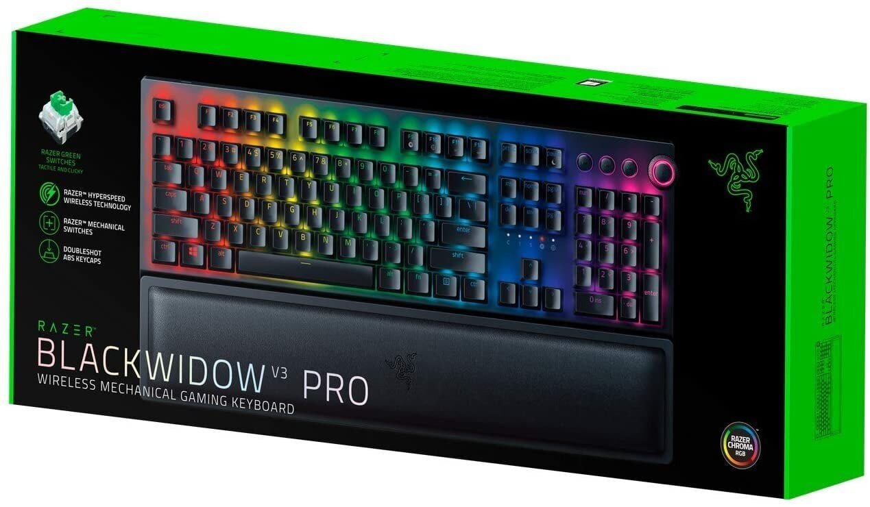Mehaaniline klaviatuur Razer BlackWidow V3 Pro, Green Switch, US, must цена и информация | Klaviatuurid | kaup24.ee