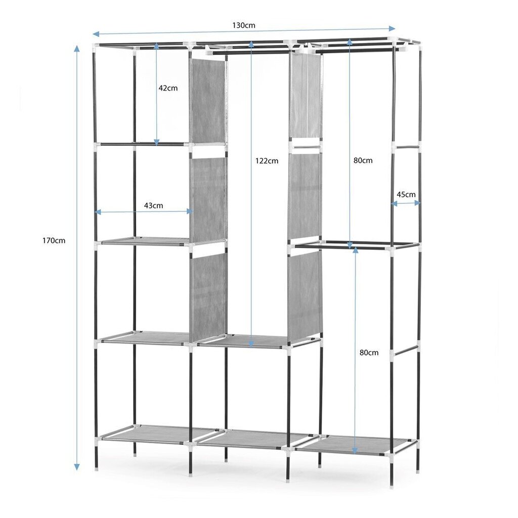 Tekstiilist riidekapp Homede Tilly, hall hind ja info | Kapid | kaup24.ee