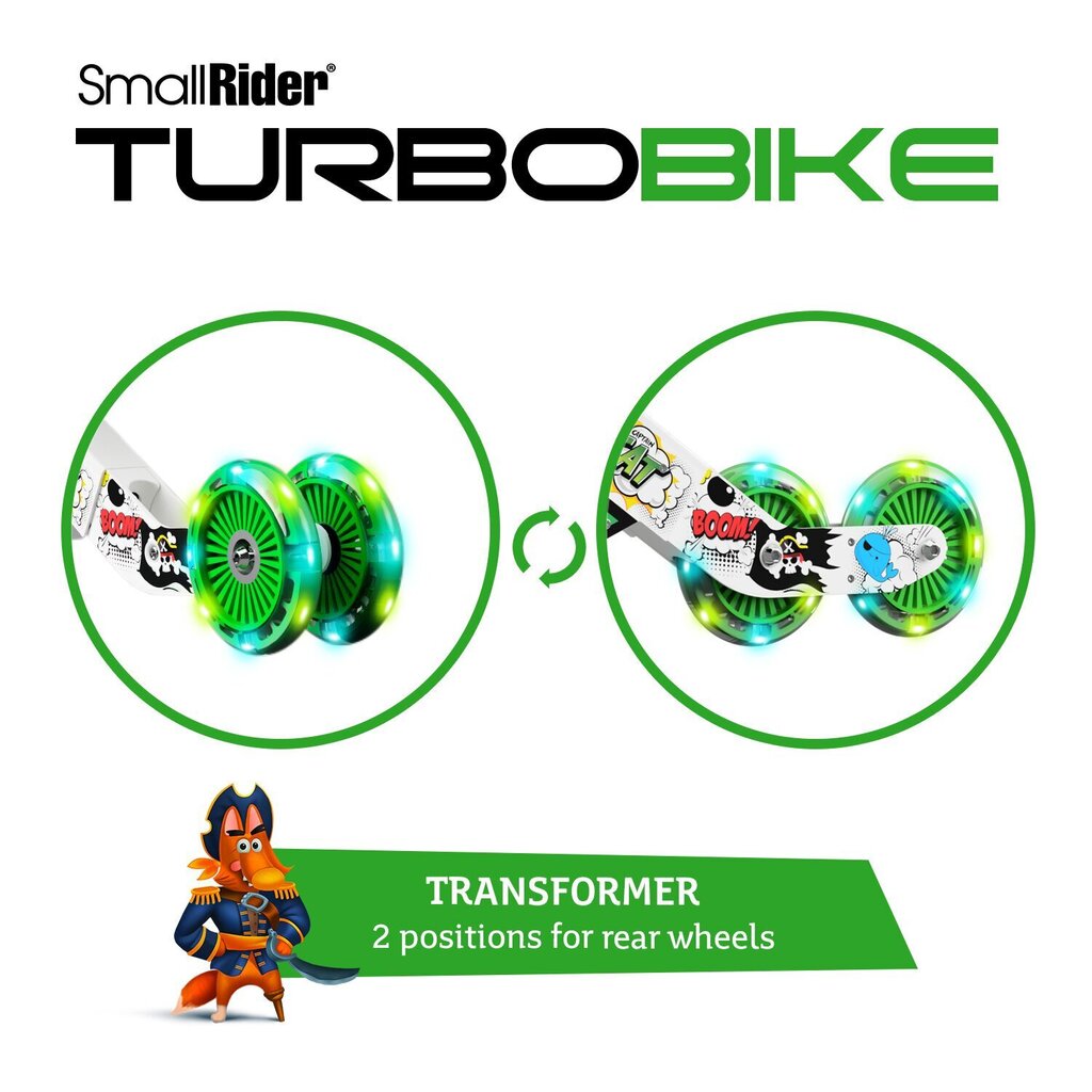 Tasakaaluratas Small Rider Turbo Bike 2in1, helendavad moodulrattad, reguleeritav kõrgus, roheline цена и информация | Jooksurattad | kaup24.ee