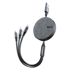 Baseus Fabric sissetõmmatav USB – mikro-USB / Lightning / USB-C kaabel 3,5A 1,2M halliga (CAMLT-BYG1) hind ja info | Mobiiltelefonide kaablid | kaup24.ee