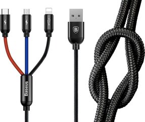 Кабель Baseus 3w1 iPhone micro USB USB-C 3.5A Three Primary 30cm CAMLT-ASY01 цена и информация | Кабели для телефонов | kaup24.ee