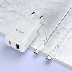 Сетевая зарядка HOCO N5 USB Quick Charge 3.0 + PD 20W (3.1A) + Type-C-Lightning, белая цена и информация | Зарядные устройства для телефонов | kaup24.ee