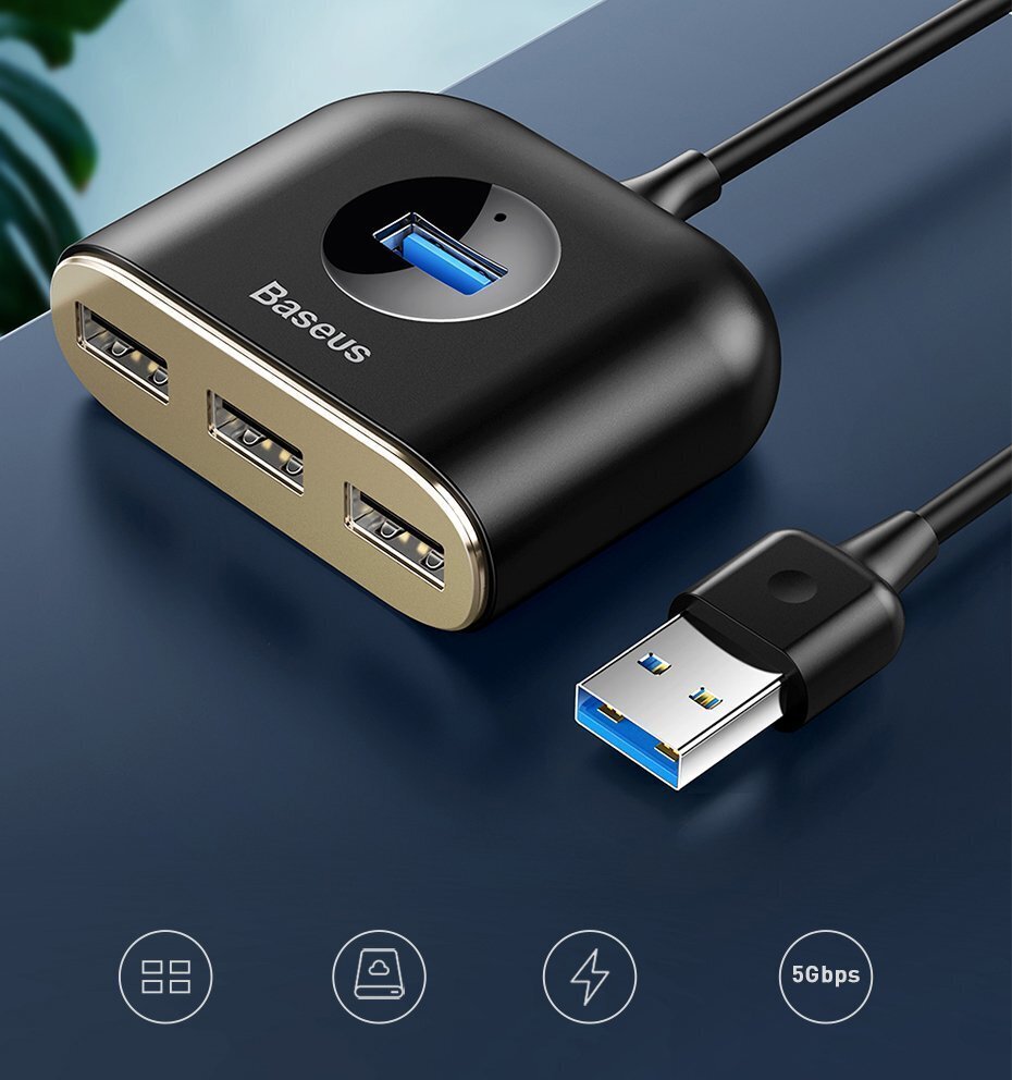 Baseus Square Round USB Adapter, HUB USB 3.0 to 1x USB 3.0 + 3x USB 2.0.1m (Must) цена и информация | Mobiiltelefonide kaablid | kaup24.ee
