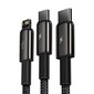 USB cable 3in1 Baseus Tungsten Gold, USB to micro USB / USB-C / Lightning, 3.5A, 1.5m (black) цена и информация | Mobiiltelefonide kaablid | kaup24.ee