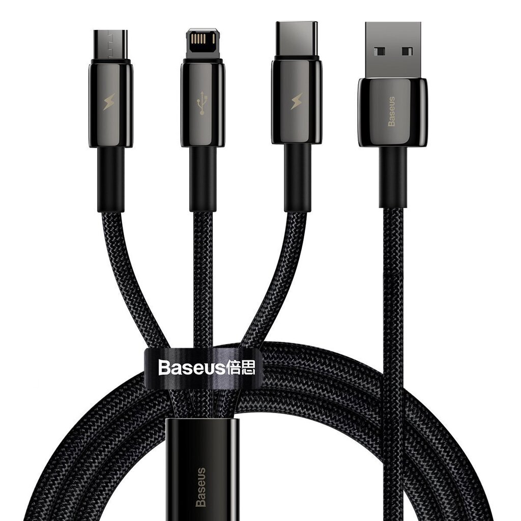 USB cable 3in1 Baseus Tungsten Gold, USB to micro USB / USB-C / Lightning, 3.5A, 1.5m (black) hind ja info | Mobiiltelefonide kaablid | kaup24.ee
