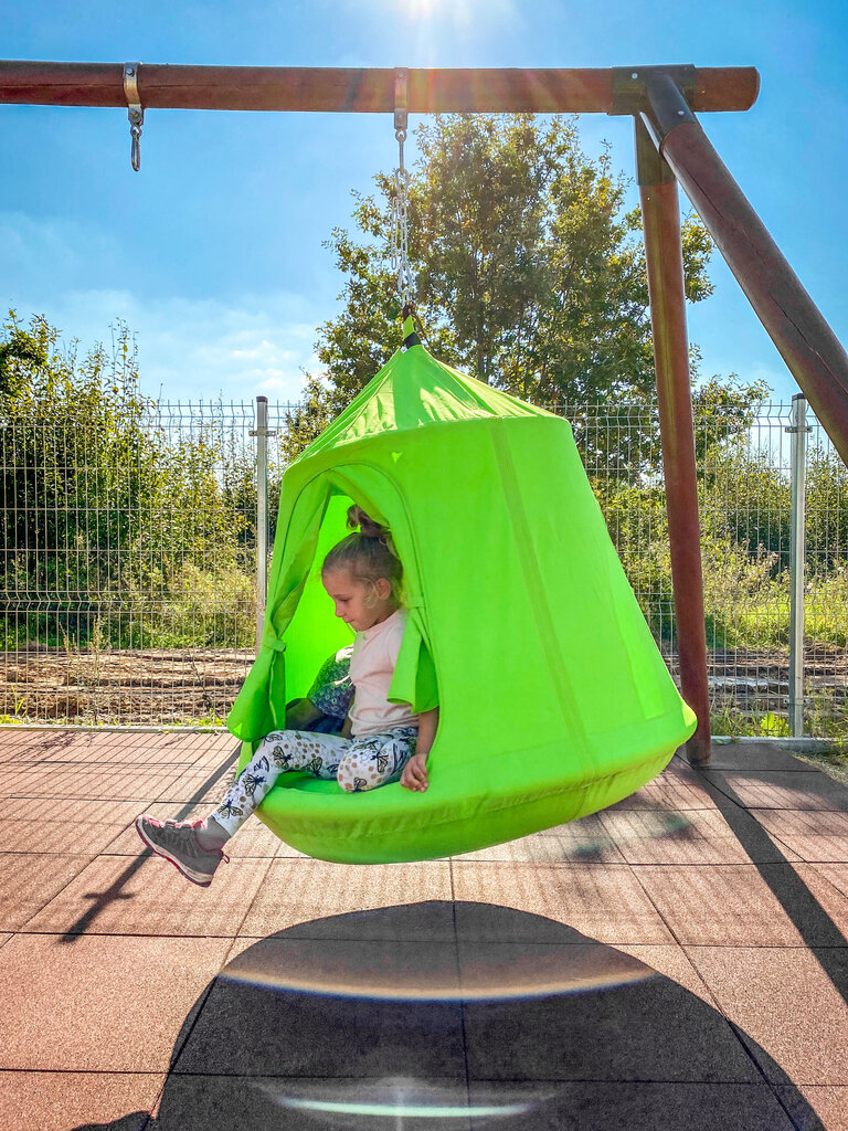 Kiik koos telgi ja täispuhutava padjaga 4IQ Kure pesa, roheline, 110 cm hind ja info | Kiiged | kaup24.ee