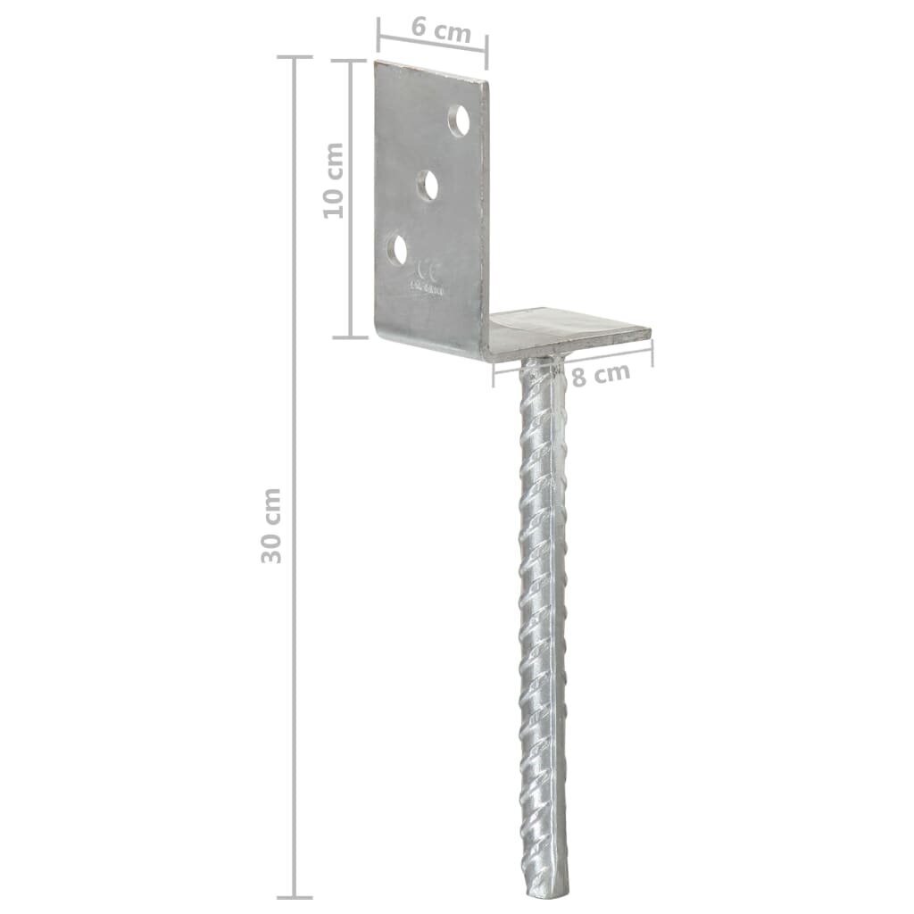 vidaXL maavaiad 6 tk hõbedane 8 x 6 x 30 cm tsingitud teras цена и информация | Aiad ja tarvikud | kaup24.ee