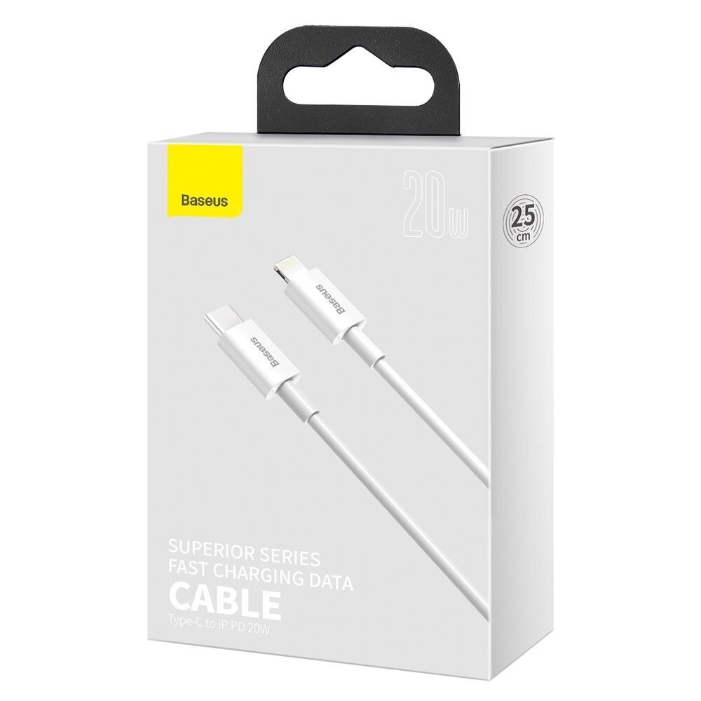 Baseus Superior CATLYS-02 USB-C -> Lightning laadimiskaabel 20W / PD / 0.25 cm valge цена и информация | Mobiiltelefonide kaablid | kaup24.ee