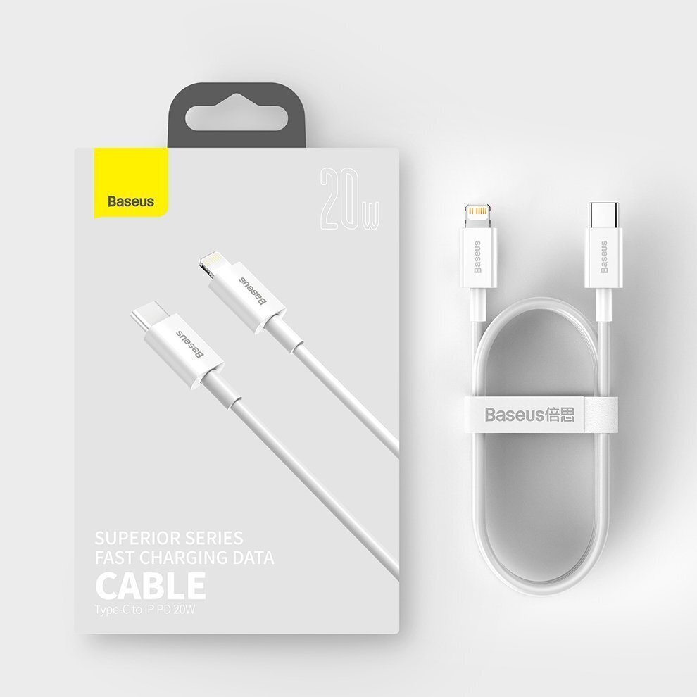 Baseus Superior CATLYS-02 USB-C -> Lightning laadimiskaabel 20W / PD / 0.25 cm valge цена и информация | Mobiiltelefonide kaablid | kaup24.ee