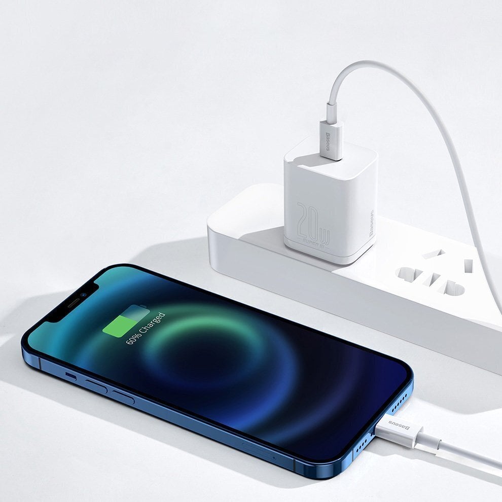 Baseus Superior CATLYS-02 USB-C -> Lightning laadimiskaabel 20W / PD / 0.25 cm valge цена и информация | Mobiiltelefonide kaablid | kaup24.ee