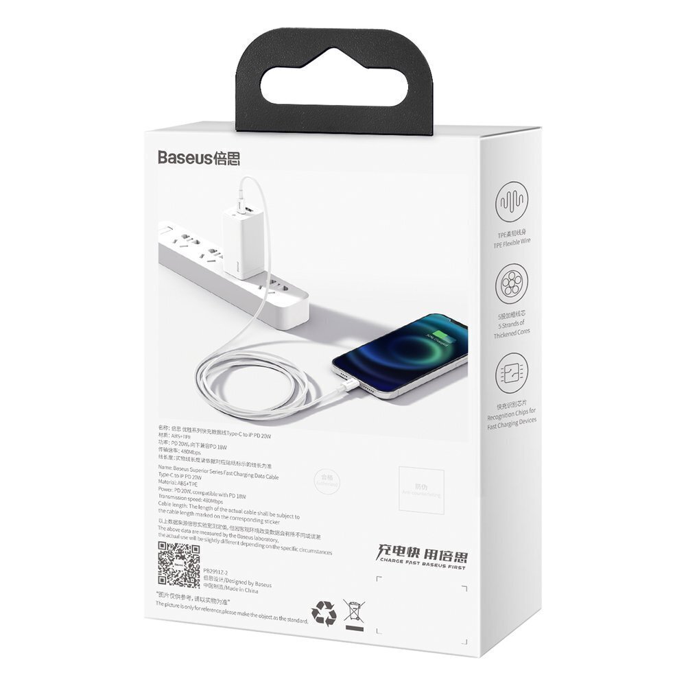 Baseus Superior juhe telefonidele USB Type C - Lightning 20 W 1,5 m valge (CATLYS-B02) hind ja info | Mobiiltelefonide kaablid | kaup24.ee