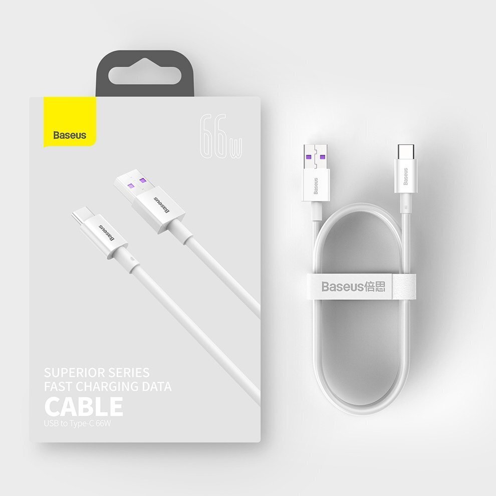 Baseus Superior Series Fast Charging Data Cable USB - USB Type C 66 W 6A 1 m White (CATYS-02) цена и информация | Mobiiltelefonide kaablid | kaup24.ee