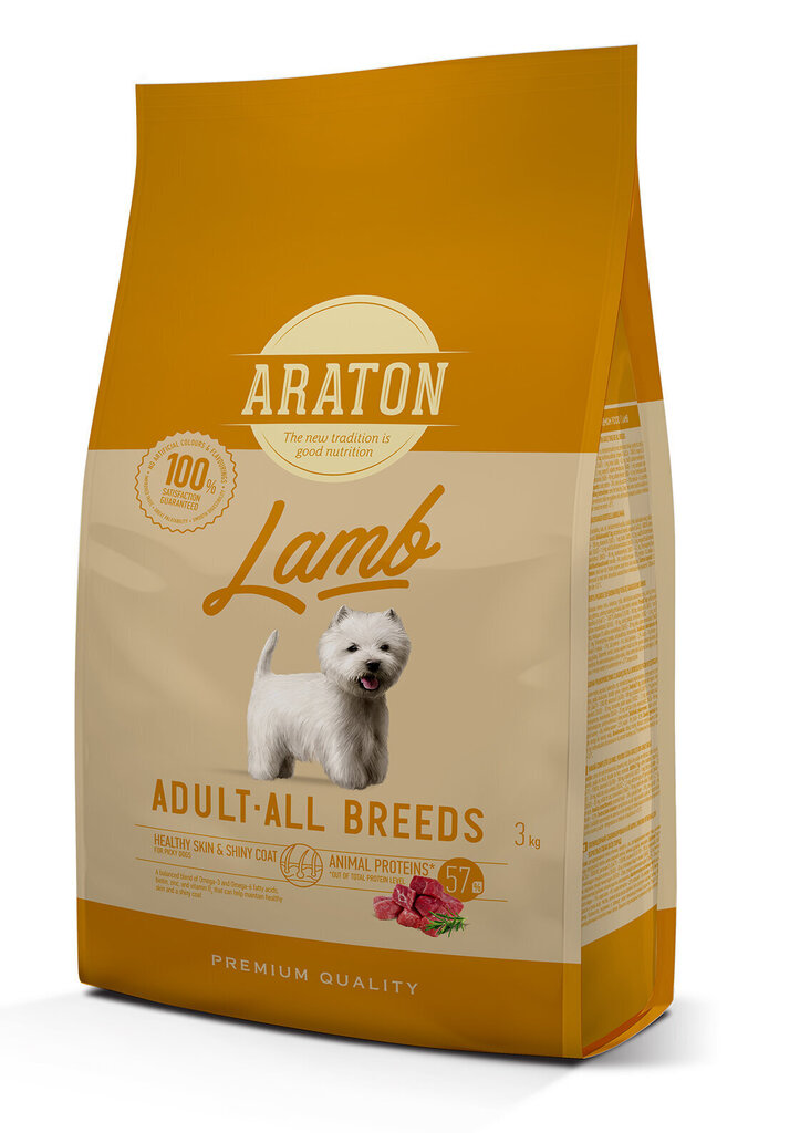 Araton Dog Adult Lamb skuivtoit täiskasvanud koertele, 3 kg цена и информация | Kuivtoit koertele | kaup24.ee