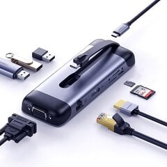 Multifunktsionaalne jaotur Ugreen 9w1 HUB USB Tüüp C - HDMI / 3x USB 3.2 Gen 1 / SD micro SD / VGA / RJ45 / USB Type C Power Delivery 100 W 20 V 5 A (70409 CM286) цена и информация | Адаптер Aten Video Splitter 2 port 450MHz | kaup24.ee