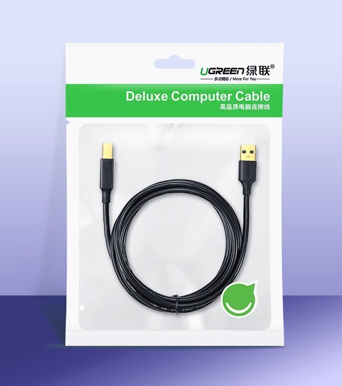 Kaabel Ugreen USB-A - USB-B, 1.5m UGR525BLK hind ja info | Mobiiltelefonide kaablid | kaup24.ee