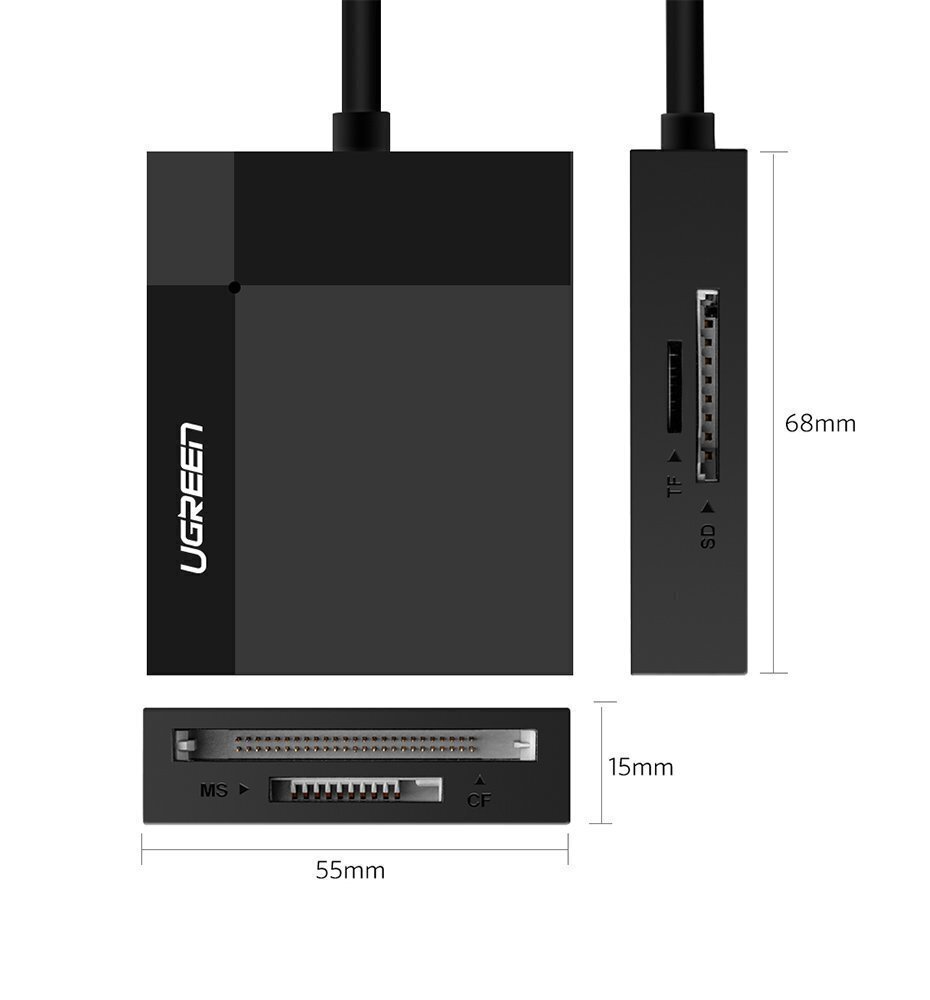 Adapter Ugreen USB 3.0 SD / micro SD / CF / MS card reader (CR125 30333) цена и информация | USB jagajad, adapterid | kaup24.ee