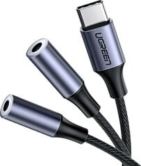 Kaabel Ugreen USB Typ C - 2x 3,5 mm mini jack splitter, 20 cm, hall (30732) цена и информация | Кабели для телефонов | kaup24.ee