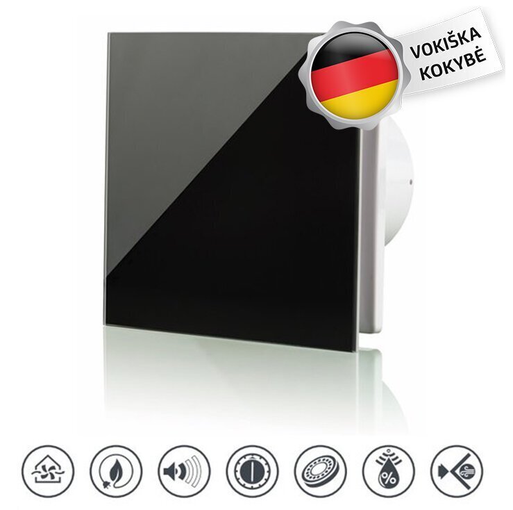Väljalaskeventilaator Vlano A-GLAS BK musta klaaspaneeliga hind ja info | Vannitoa ventilaatorid | kaup24.ee