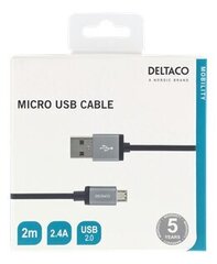 Deltaco MICRO-113F, USB-A/micro USB, 2 м цена и информация | Кабели для телефонов | kaup24.ee