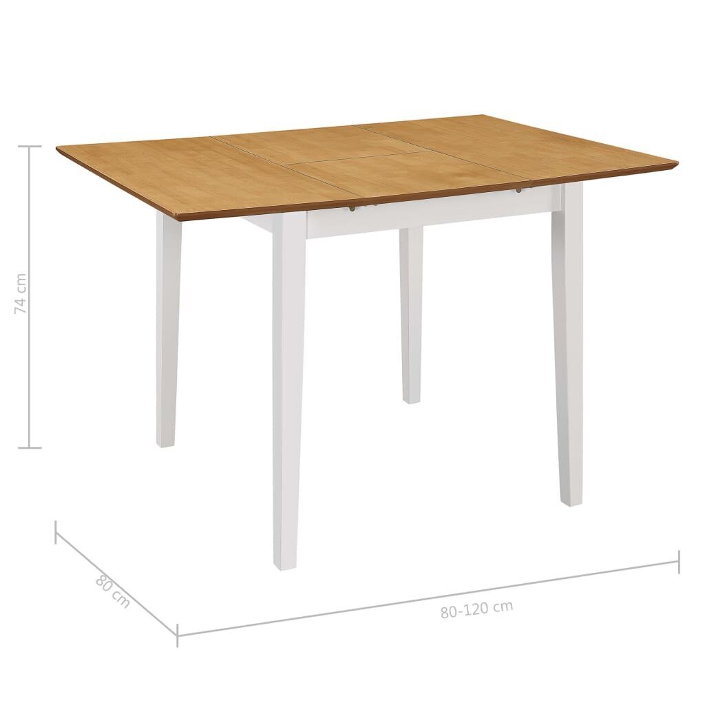 vidaXL pikendatav söögilaud, valge, (80–120) x 80 x 74 cm, MDF hind ja info | Köögi- ja söögilauad | kaup24.ee