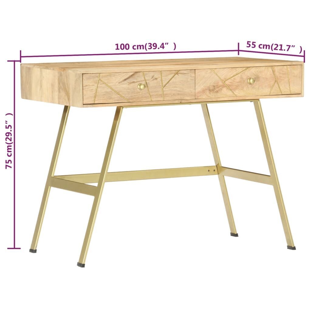 vidaXL kirjutuslaud sahtlitega, 100 x 55 x 75 cm, mangopuit hind ja info | Arvutilauad, kirjutuslauad | kaup24.ee