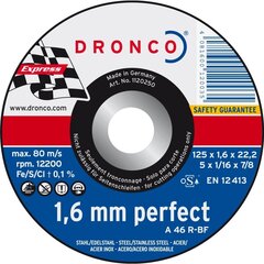 Pежущий диск DRONCO A46R T41 (125 x 1,6 x 22,2) цена и информация | Шуруповерты, дрели | kaup24.ee
