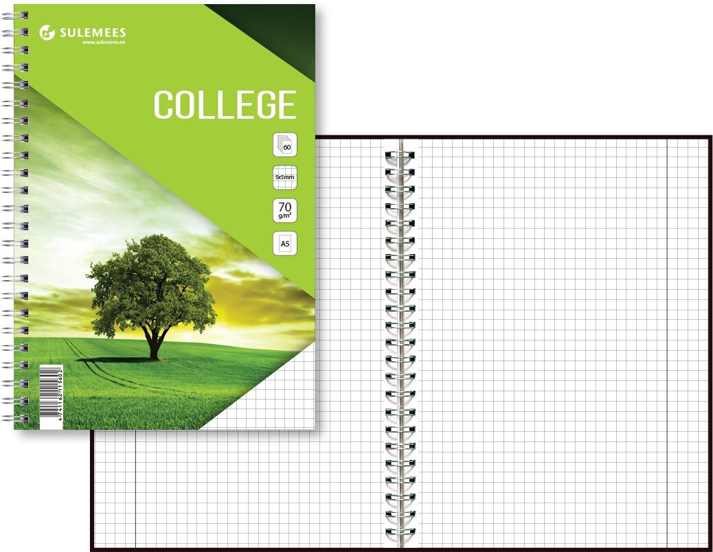 College A5, 60 lehte, 5x5 ruut – roheline hind ja info | Vihikud, märkmikud ja paberikaubad | kaup24.ee
