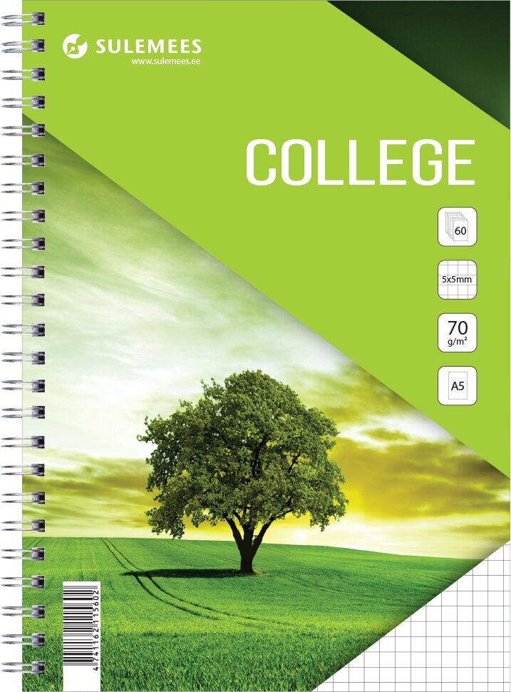 College A5, 60 lehte, 5x5 ruut – roheline hind ja info | Vihikud, märkmikud ja paberikaubad | kaup24.ee