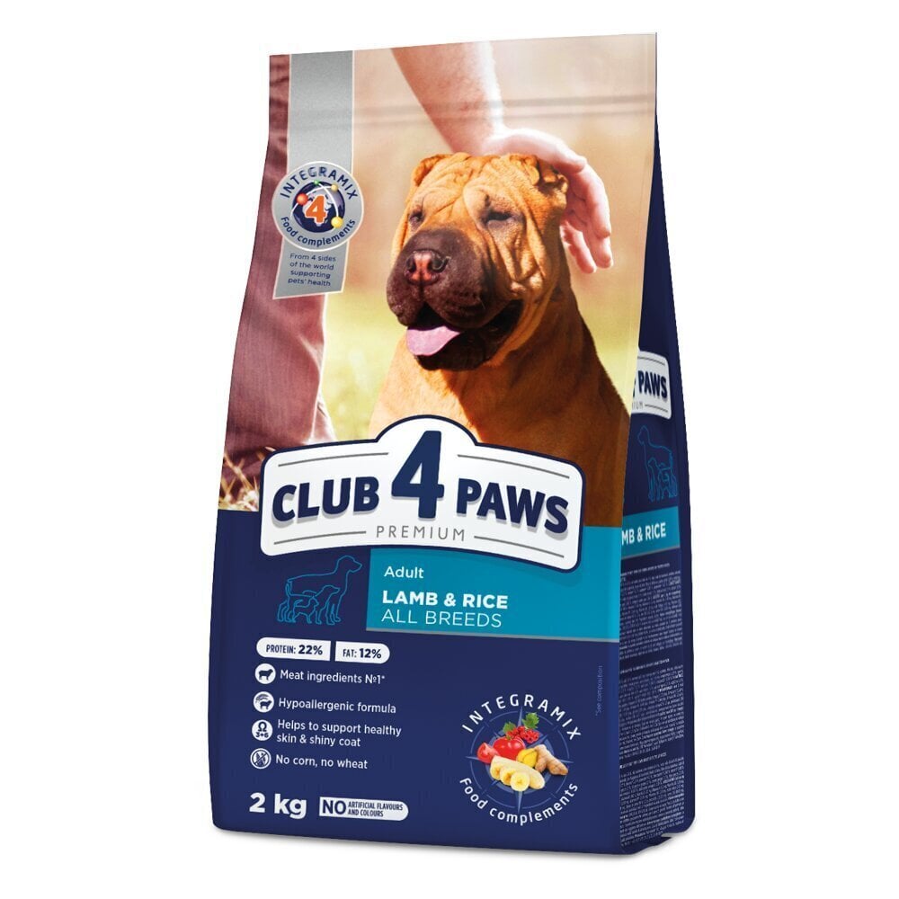 CLUB 4 PAWS Premium täisväärtuslik kuivtoit koertele lamaliha ja riisiga All Breeds, 2kg hind ja info | Kuivtoit koertele | kaup24.ee