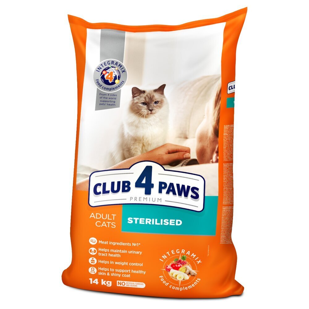 CLUB 4 PAWS Premium täisväärtuslik kuivtoit täiskasvanud kassidele Sterilized, 14kg цена и информация | Kuivtoit kassidele | kaup24.ee