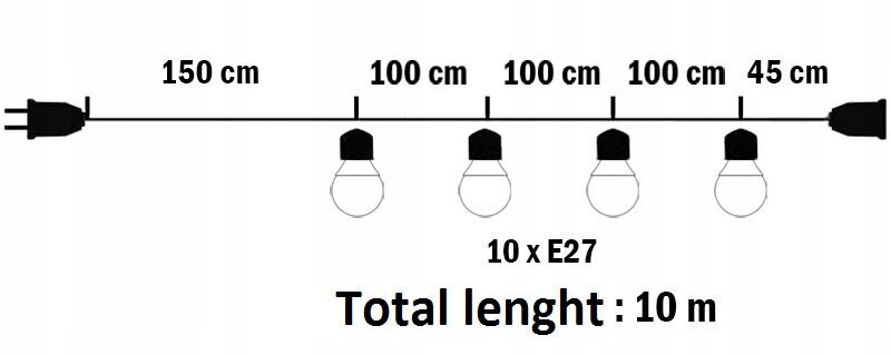 MIMOSA aiapärg 10m + 10xE27 LED-lambid (7W) hind ja info | LED ribad | kaup24.ee