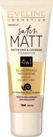 Jumestuskreem Eweline Satin Matt 4w1 - 104 Beige, 30 ml hind ja info | Jumestuskreemid, puudrid | kaup24.ee